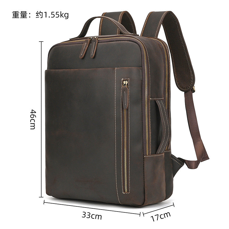 Men's Crazy Horse Leather Backpack Vintage Travel Daypack for Women Students, Genuine Leather Casual Rucksack Large Capacity