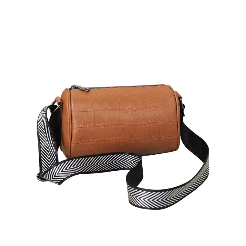 New Arrival Small Croc-Effect Cylinder Pillow Bag for Women, A Versatile Wide Strap Crossbody Shoulder Handbag with Studded Details & Trendy Design 8348