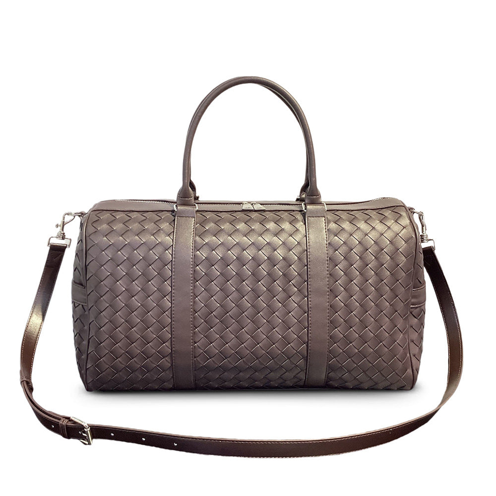 Leather woven duffel bag large capacity travel bag men and women same style portable shoulder crossbody Boston bag