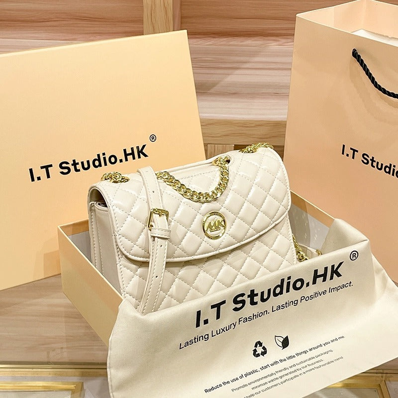 Genuine Leather Diamond Quilted Chain Bag for Women, New 2026 Spring Summer Fashionable Versatile Crossbody Small Purse, Trendy Handbag for Ladies