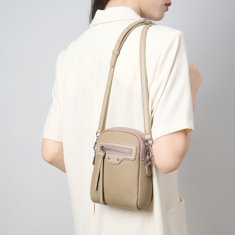 Genuine Top Layer Cowhide Phone Crossbody Bag for Women, New Premium Versatile Shoulder Small Purse, Everyday Leather Handbag for Ladies