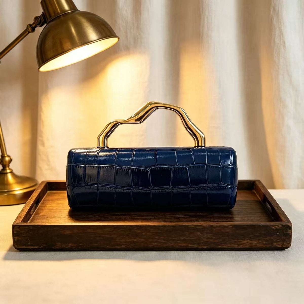 PU Crocodile-Embossed Evening Clutch for Women, New Irregular Top Handle Shoulder Crossbody Bag, Light Luxury Unique Gown Purse for Ladies