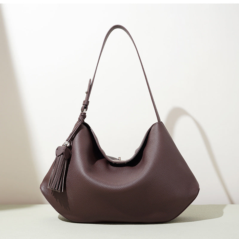 Large Capacity Vintage Cowhide Work Tote, Versatile Fashionable Top Handle Shoulder Handbag, Premium Leather Bag for Women