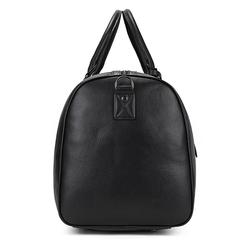 Genuine Top Layer Cowhide Travel Duffle Bag for Men and Women, Black Gym Weekender Bag, Premium Top Handle Luggage for Work and Travel