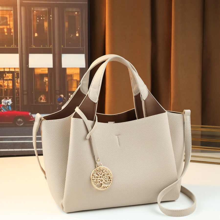 Large Capacity Tote Bag for Women Pebble Grain Leather Handbag Solid Color Top Handle Shoulder Crossbody Purse for Work & Everyday Commute
