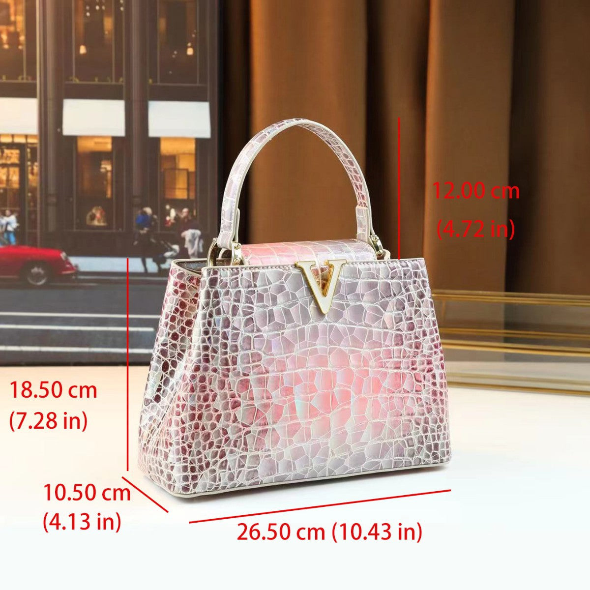 Chic V-Shaped Croc-Effect Small Square Bag for Women, A High-End Versatile Commuter Top-Handle Shoulder Crossbody Handbag, Perfect for Spring/Summer Style