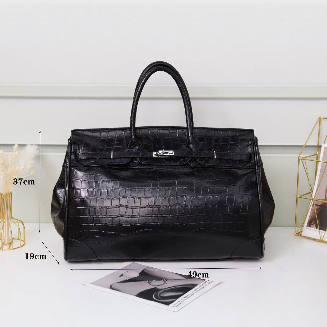 Premium Unisex 50cm Croc-Embossed Travel Tote Bag, Birkin-Inspired Spacious Duffel with Shoulder Crossbody Top-Handle Carry, Perfect for Men & Women