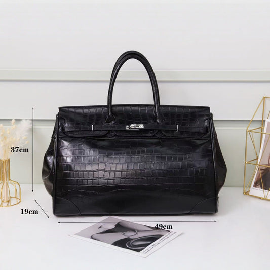 Premium Unisex 50cm Croc-Embossed Travel Tote Bag, Birkin-Inspired Spacious Duffel with Shoulder Crossbody Top-Handle Carry, Perfect for Men & Women