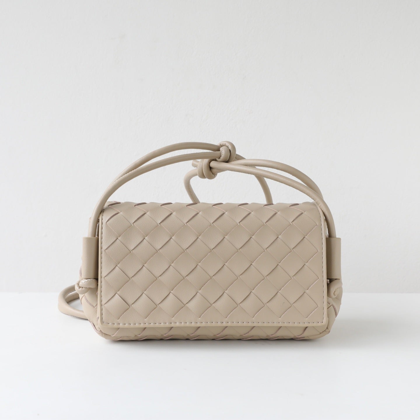 Cowhide Woven Flap Phone Bag for Women Mini Knot Shoulder Crossbody Handbag, Premium Niche Purse with Artisan Woven Texture