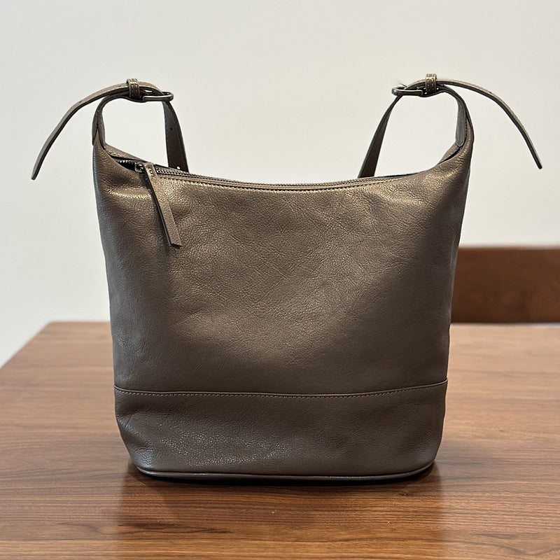 Genuine Top Layer Cowhide Bucket Bag for Women, Premium Large Capacity Shoulder Underarm Commute Purse, Casual Everyday Handbag for Ladies