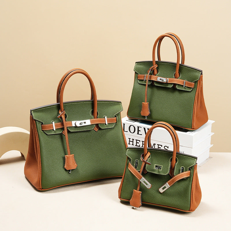 Chic 30cm Pebbled Leather Birkin-Inspired Tote Bag for Women, Genuine Leather Large Capacity Shoulder Top-Handle Handbag with Elegant Turn-Lock, Perfect Work Commuter Purse