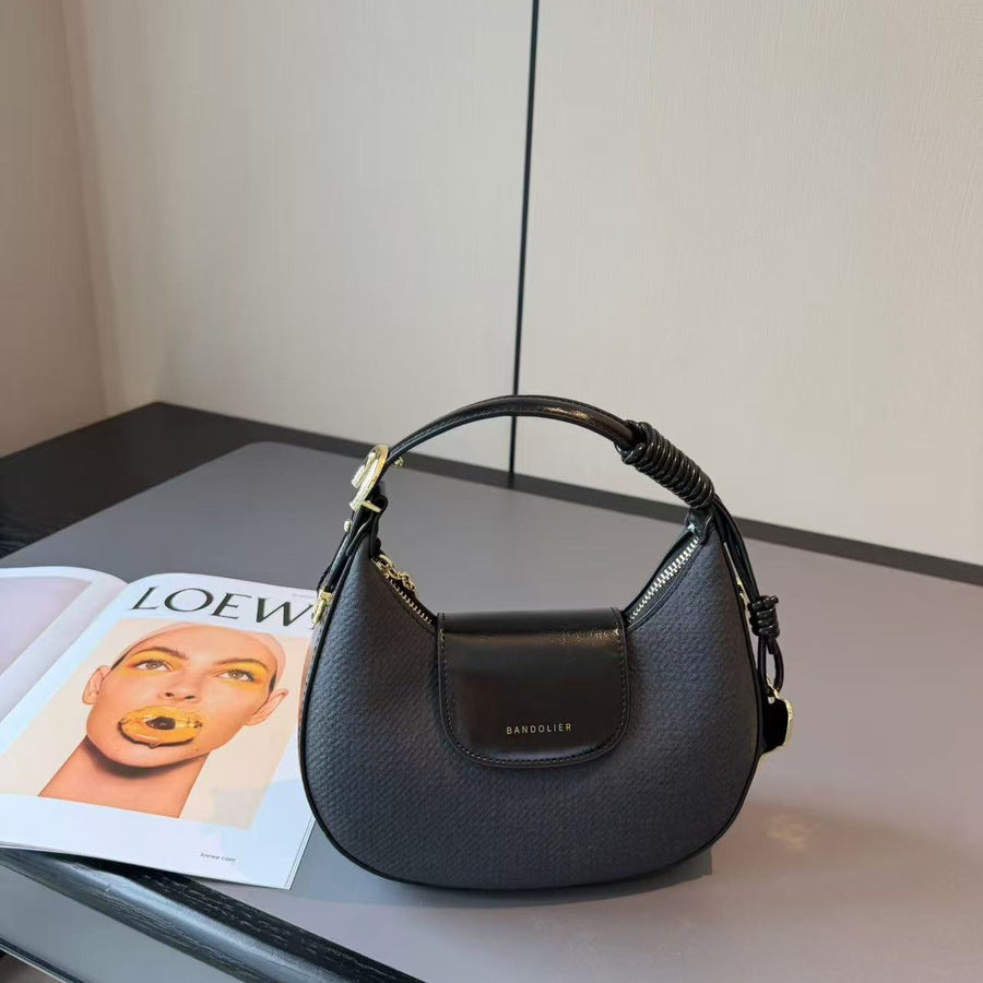 Color-Block Crescent Bag for Women Fall Winter Light Luxury Top Handle Shoulder Crossbody Purse, High-Quality Versatile Going-Out Handbag with Chic Contrast Design