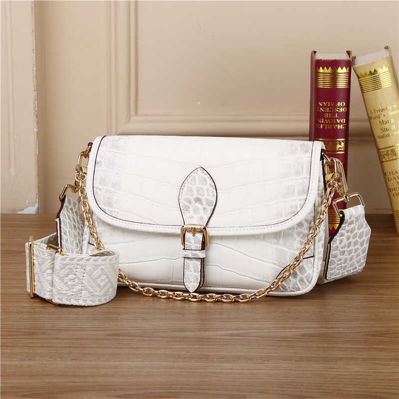 New Arrival Vintage Croc-Effect Baguette Bag for Women, A Premium Genuine Leather Shoulder Crossbody Underarm Purse with Trendy Versatile Design