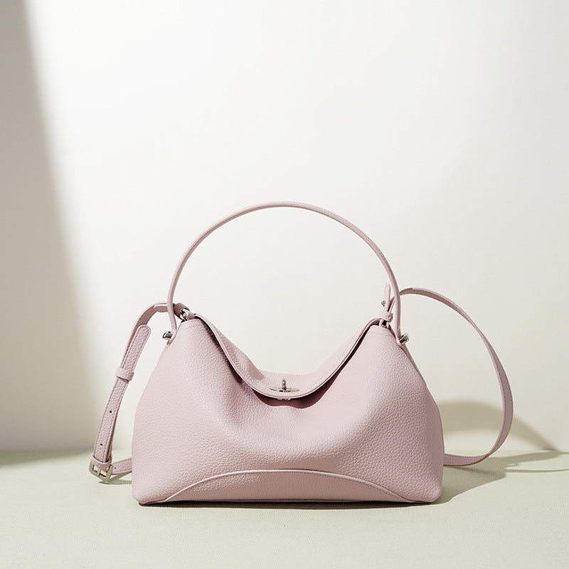 New Light Luxury Dumpling Bag in Genuine Leather, Fashionable Commute Shoulder Crossbody Top Handle Purse, Premium Handbag for Women