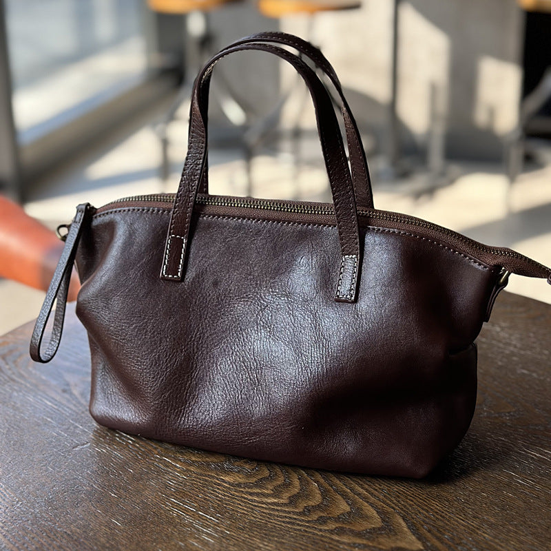 Genuine Top Layer Cowhide Dumpling Bag for Women, Exquisite Shoulder Crossbody Purse, Vegetable-Tanned Pleated Top Handle Handbag, Chic Everyday Bag for Ladies