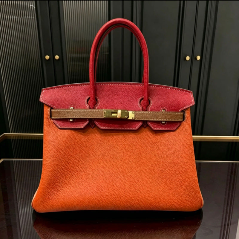 New Arrival Top-Layer Cowhide Leather Birkin-Inspired Handbag for Women, Gold-Tone Hardware with Versatile Shoulder Crossbody Design, European & American Chic Style for Everyday Elegance