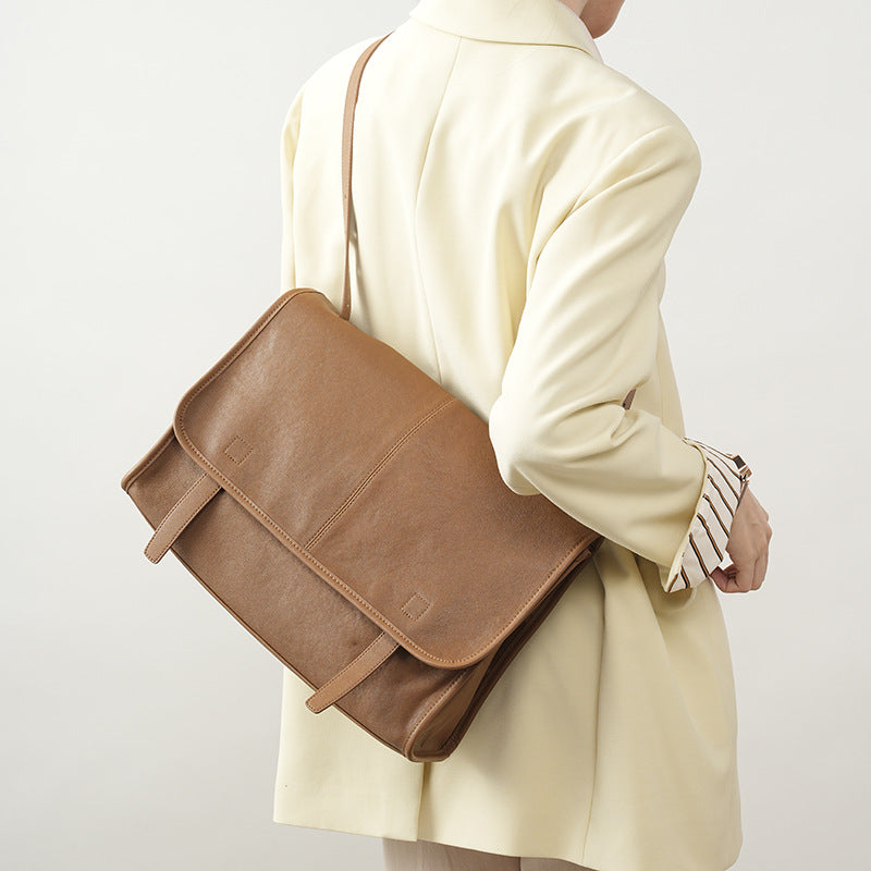 Genuine Top Layer Vegetable-Tanned Sheepskin Leather Messenger Bag for Women, Premium Large Capacity Commute Shoulder Purse, Everyday Handbag for Ladies