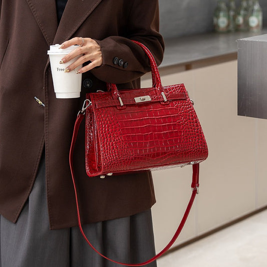 Chic Croc-Embossed Birkin-Inspired Tote Bag for Women, Premium Genuine Leather Top-Handle Crossbody Shoulder Handbag with Fashionable Design, Everyday Purse