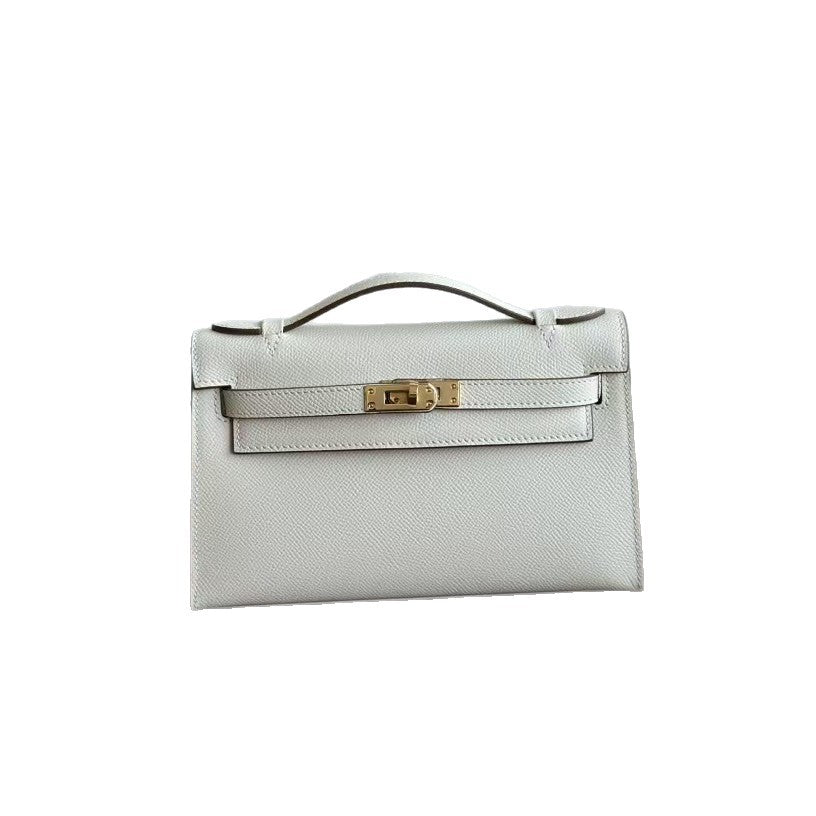 Genuine Top Layer Epsom Palm Texture Cowhide Kelly-Style 22cm Bag for Women, Trendy Street Style Small Square Top Handle Purse, Fashionable Handbag for Ladies