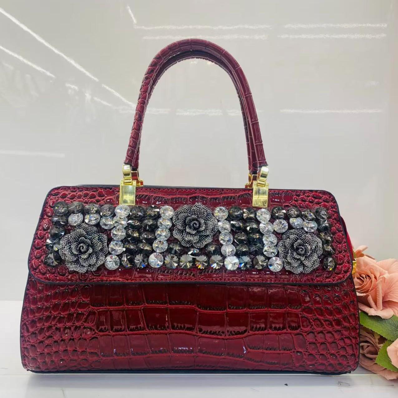 New Arrival 2026 Rhinestone-Embellished Croc-Effect Mom Bag for Women, An Elegant Large Capacity Shoulder Crossbody Top-Handle Handbag with Premium Design