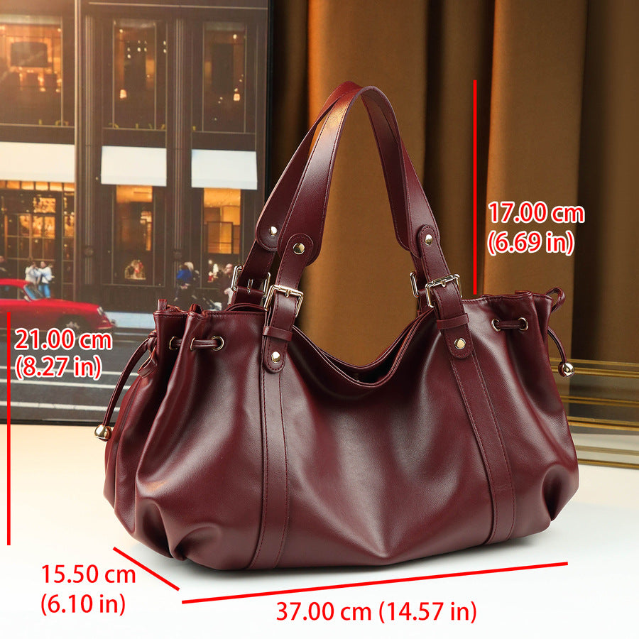 New Arrival Pleated Drawstring Tote Bag for Women, A Large Capacity Shoulder Top-Handle Handbag with Solid Color Design, Perfect for Travel & Everyday