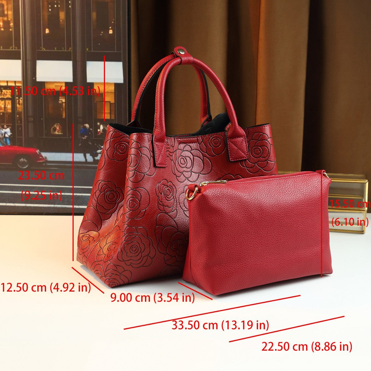 Rose Print Bucket Bag for Women Large Capacity Top Handle Shoulder Crossbody Handbag, Fashion Versatile Floral Purse with Romantic Print Design