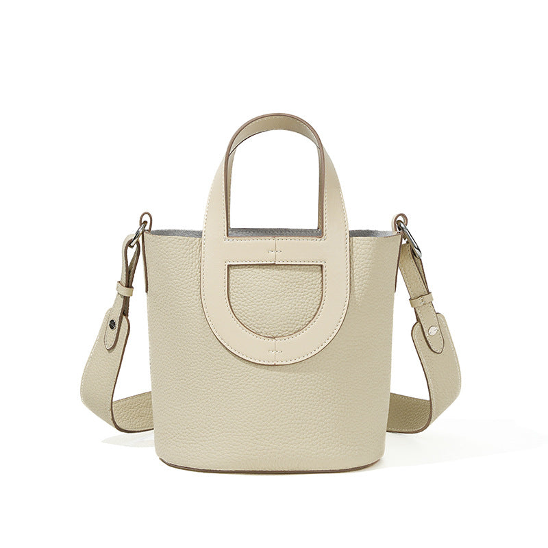 Premium Togo Leather Bucket Bag in Top Layer Cowhide, Versatile Crossbody Shoulder Purse, Niche Designer Handbag for Women