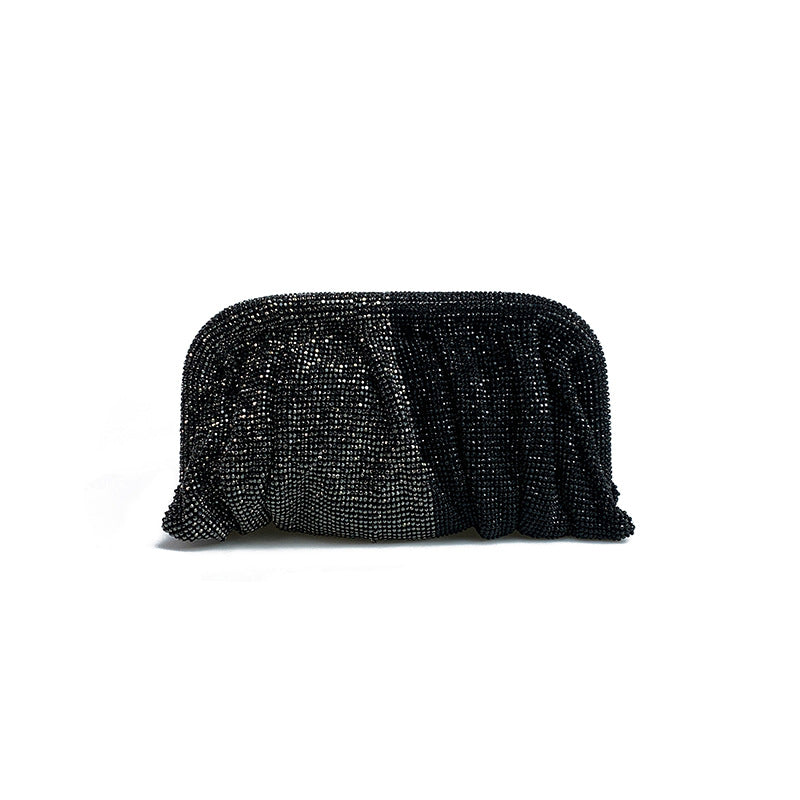 Light Luxury Handmade Rhinestone Evening Clutch for Women, Sparkly Pleated Party Bag, Crystal-Studded Shoulder Crossbody Purse for Formal Events