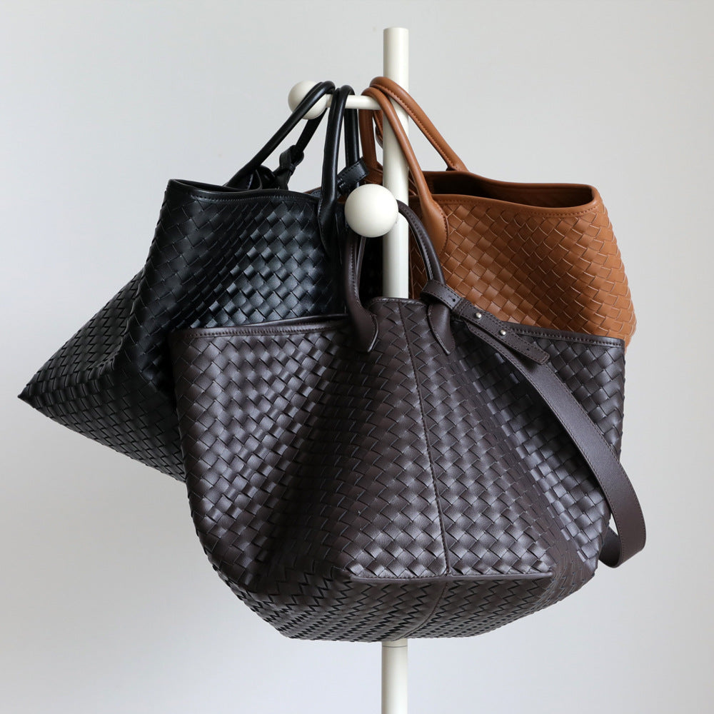 Handwoven Cowhide Hanging Basket Tote Bag for Women Large Capacity Relaxed Shoulder Handbag, Transformable Wing Purse with Artisan Craftsmanship