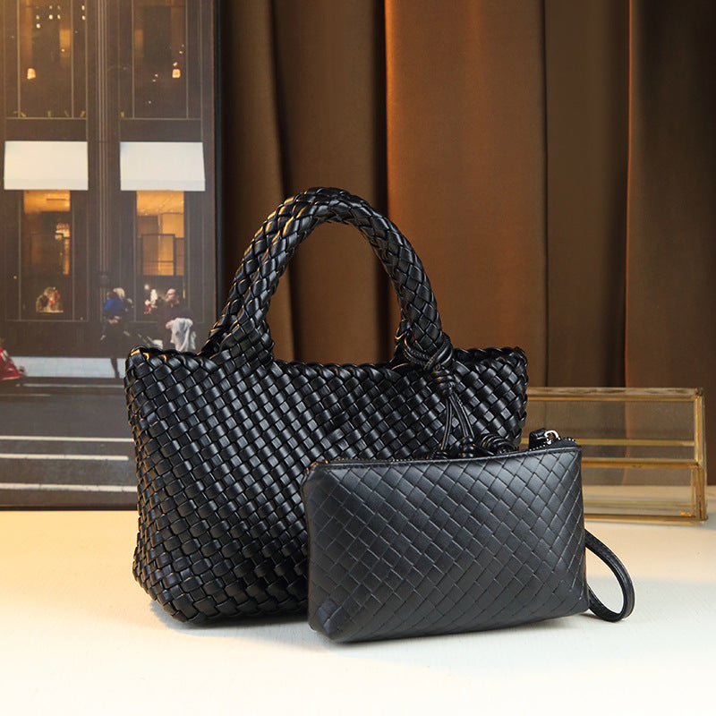 Handwoven Basket Tote Bag for Women with Detachable Sub-Bag, Minimalist Commuter Shoulder Handbag with Versatile Everyday Style