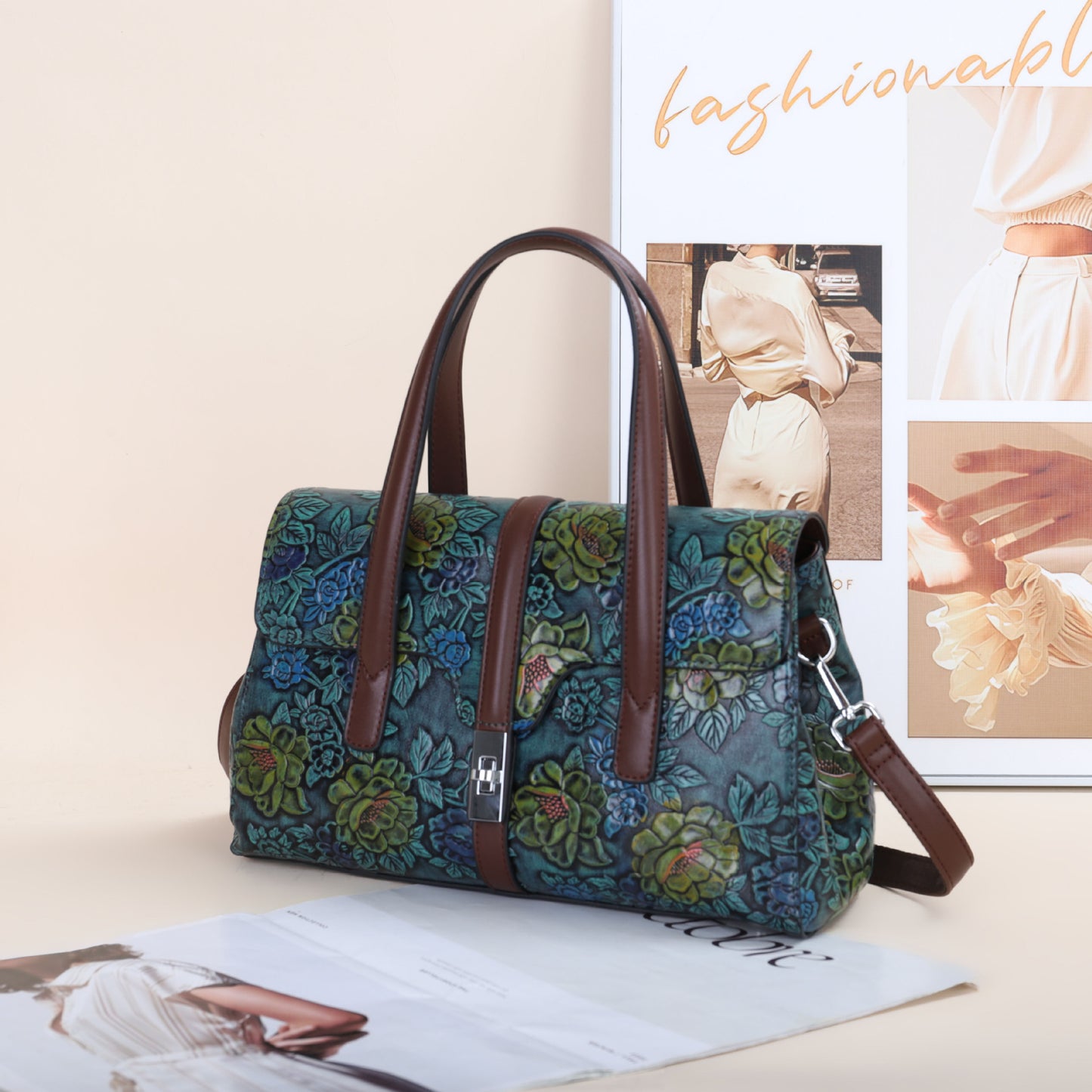 Vintage Floral Tote Bag for Women Shoulder Handbag, Blooming Flower Print Purse with Timeless Elegant Design