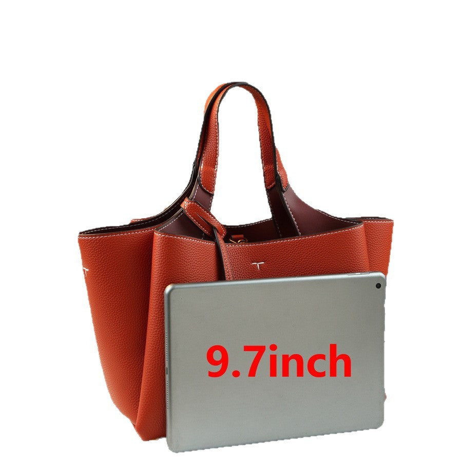 Pebble Grain Tote Bag for Women with T-Shaped Charm Detail, Large Capacity Commuter Shoulder Crossbody Handbag with Versatile Everyday Design