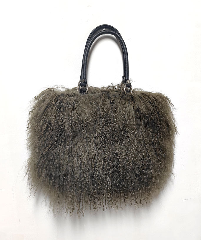 Genuine Sheepskin Wool Fluffy Large Tote Bag for Women, New Luxury Faux Fur Shoulder Handbag, Soft Warm Fur Purse for Ladies