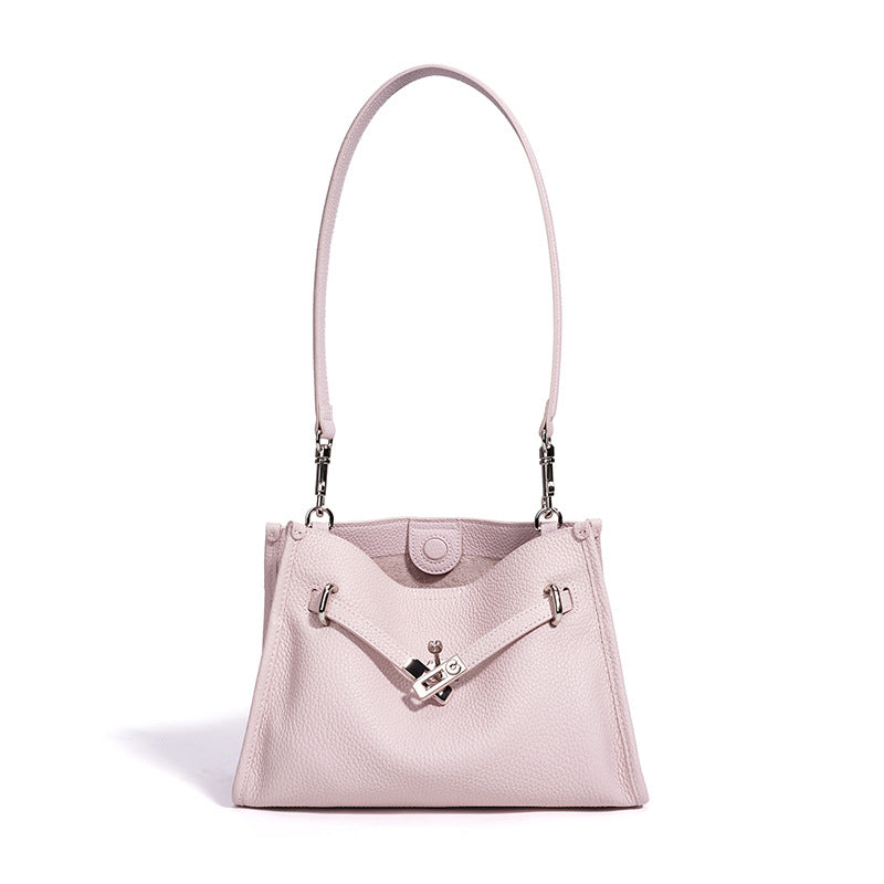 Genuine Pebbled Leather Bucket Bag for Women, New Fashionable Versatile Shoulder Crossbody Top Handle Purse, Niche Designer Premium Handbag for Ladies