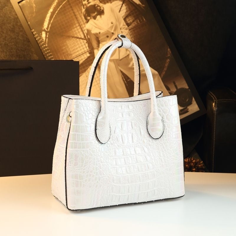 New Arrival Croc-Effect Genuine Leather Tote Bag for Women, A Shoulder Crossbody Top-Handle Handbag with Versatile Design, Perfect for Moms