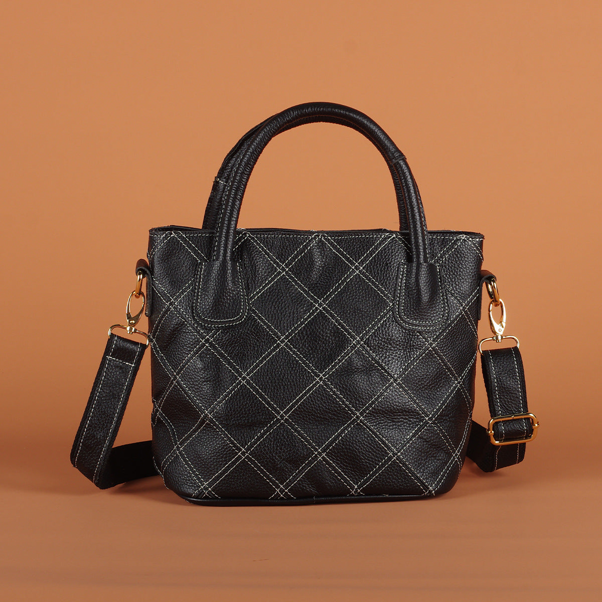 Genuine Leather Black and White Plaid Patchwork Handbag for Women, Ethnic Casual Shoulder Crossbody Top Handle Purse, Color Block Designer Bag for Ladies