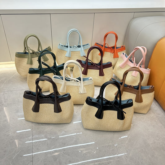 New Small Raffia Woven Basket Tote, Casual Versatile Shoulder & Crossbody Bag for Women