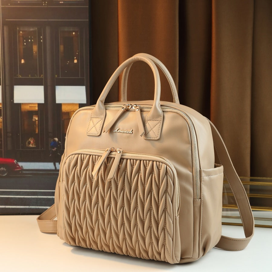 Woven Square Backpack for Women Vintage Casual Travel Daypack, Versatile Mommy Bag with Solid Color Woven Design