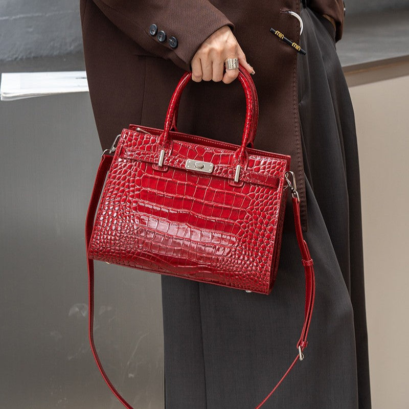 Chic Croc-Embossed Birkin-Inspired Tote Bag for Women, Premium Genuine Leather Top-Handle Crossbody Shoulder Handbag with Fashionable Design, Everyday Purse