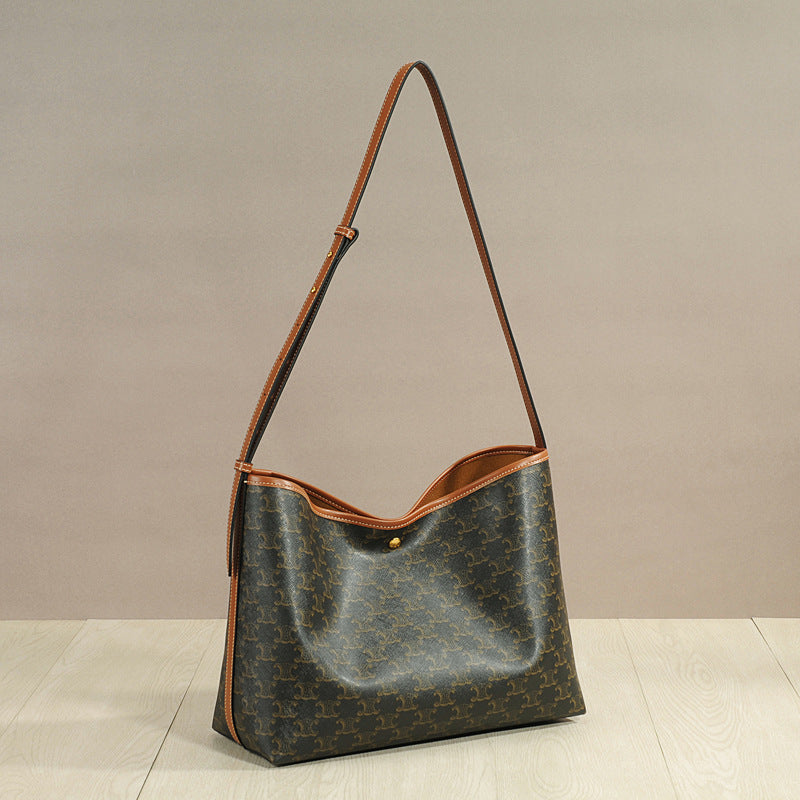 Vintage Brown Monogram Arch Style Soft Shopper Tote Bag for Women Large Crossbody Shoulder Bag Mommy Diaper Bag