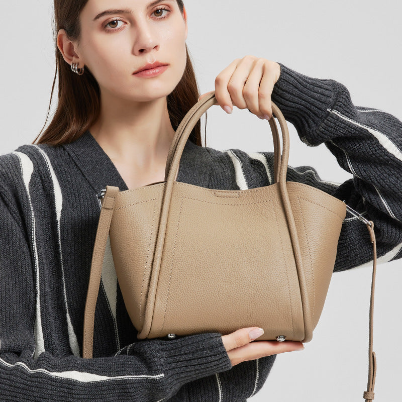 Top Layer Cowhide Basket Bucket Tote Bag for Women Large Capacity Casual Shoulder Handbag, Bestselling Purse with Trendy Elegant Design