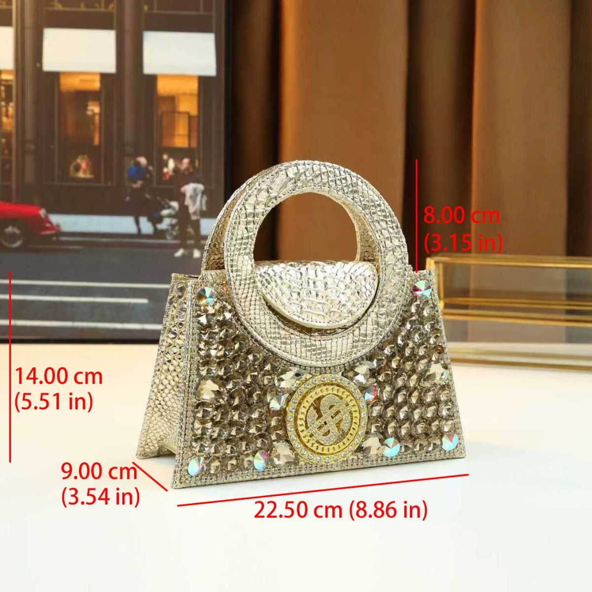 Dollar Rhinestone Evening Bag for Women Full Crystal Embellished Party Handbag, Premium Sparkling Purse with Glamorous Design