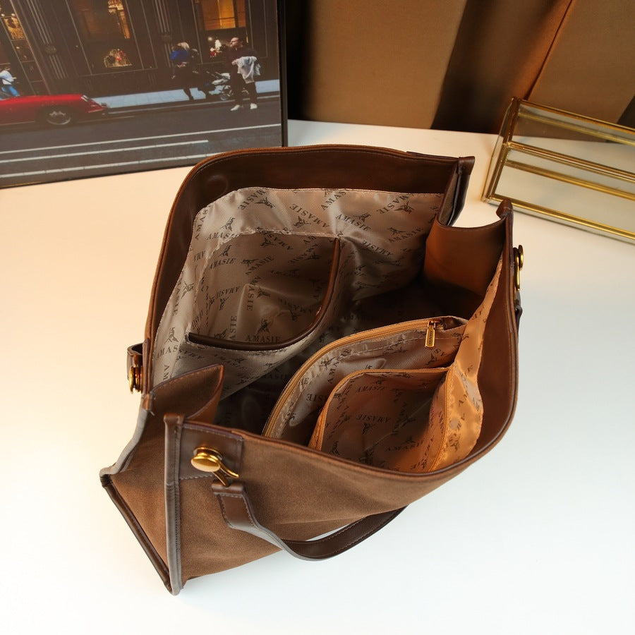 Vintage Frosted Leather Tote Bag for Women Large Capacity Shoulder Handbag, Premium Matte Purse with Versatile Everyday Style