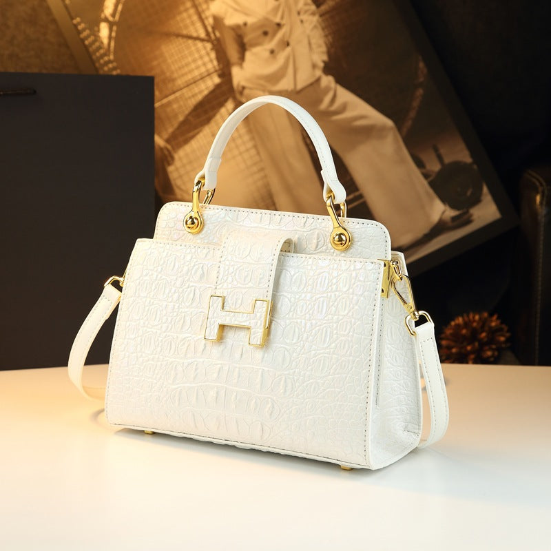 New Arrival Large Capacity Croc-Effect Genuine Leather Bag for Women, A Multi-Layer Top-Handle Crossbody Shoulder Handbag with Fashionable Design