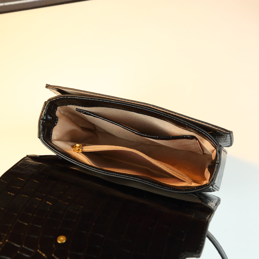 Chic Vintage Croc-Effect Saddle Bag for Women, A Light Luxury Square Buckle Embossed Shoulder Crossbody Handbag with Textured Premium Design