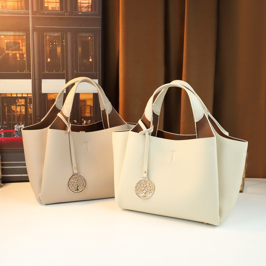 Large Capacity Tote Bag for Women Pebble Grain Leather Handbag Solid Color Top Handle Shoulder Crossbody Purse for Work & Everyday Commute