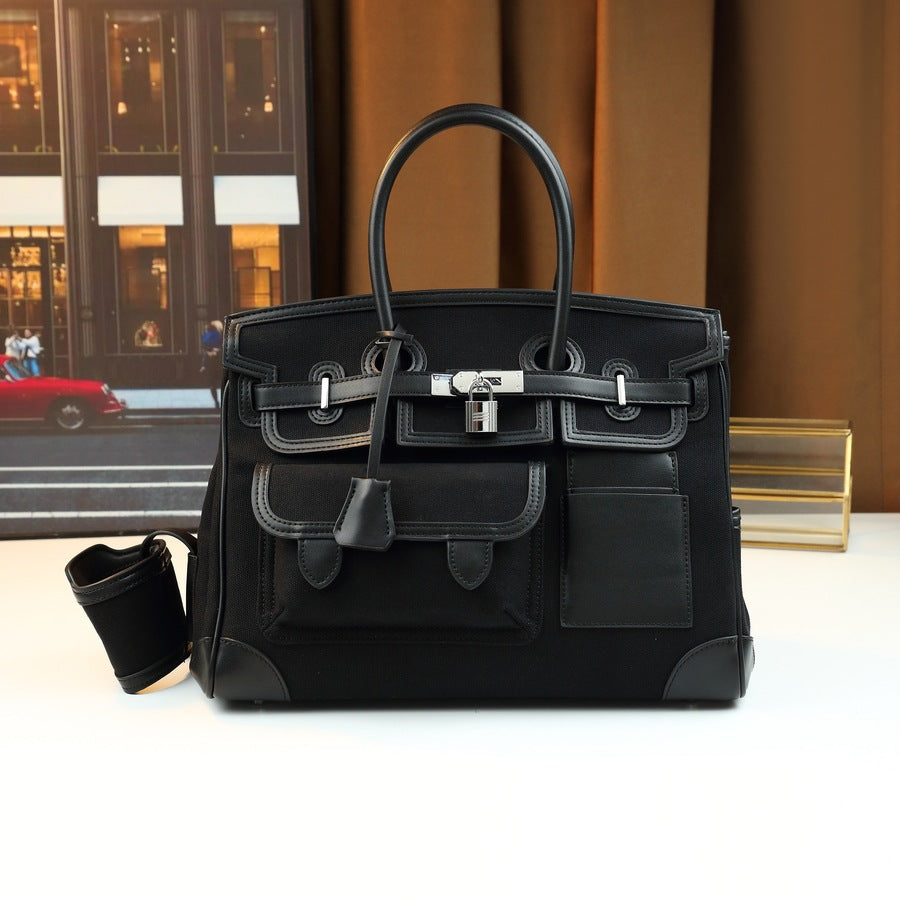 Chic Large Capacity Canvas Travel Tote for Men & Women, Birkin-Inspired Multi-Pocket Structured Handbag with Fashionable Design, Perfect for Travel & Everyday