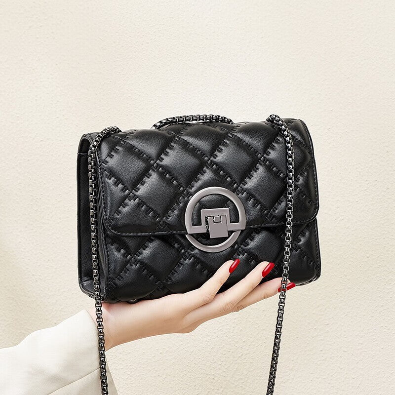 Women's Genuine Leather Quilted Stitch Chain Cross-Body Bag, New Summer Style Shoulder Purse with Underarm Fit, Trendy Lightweight Handbag for Daily Outings & Travel