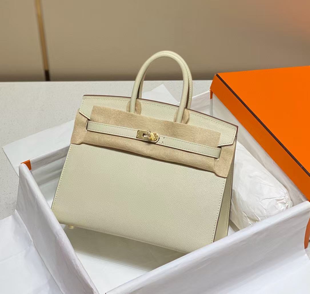 Top Layer Cowhide Birkin-Style Bag with External Stitching BK25/30, Large Capacity Versatile Top Handle Handbag, Premium Leather Purse for Ladies