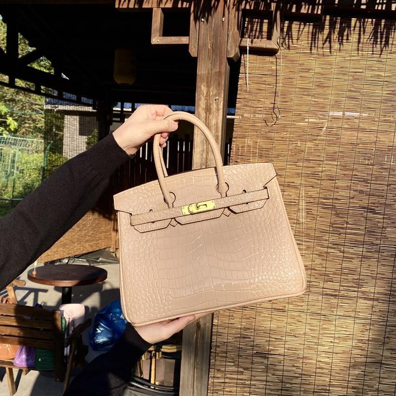 Chic Croc-Embossed Birkin-Inspired Tote Bag for Women, Premium Genuine Leather Shoulder Crossbody Top-Handle Handbag with Dopamine Bright Colorful Style, High-End Everyday Purse